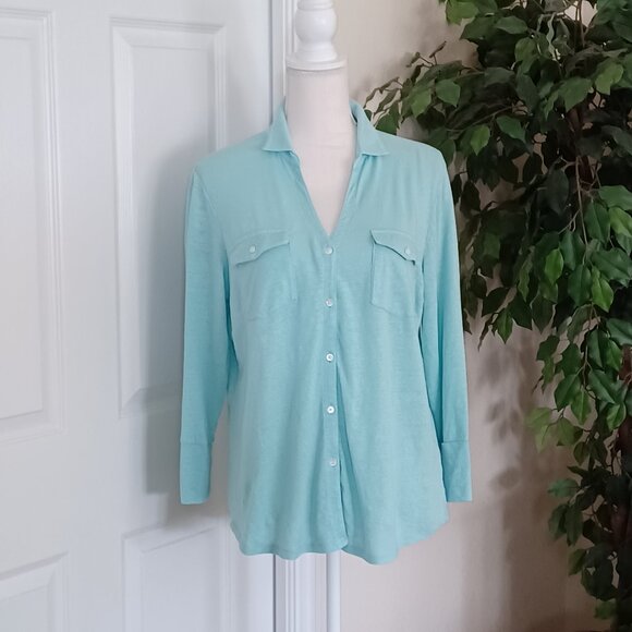 NWOT J. McLaughlin Solid Brynn Knit Linen-Blend Top Size Large - Picture 3 of 7